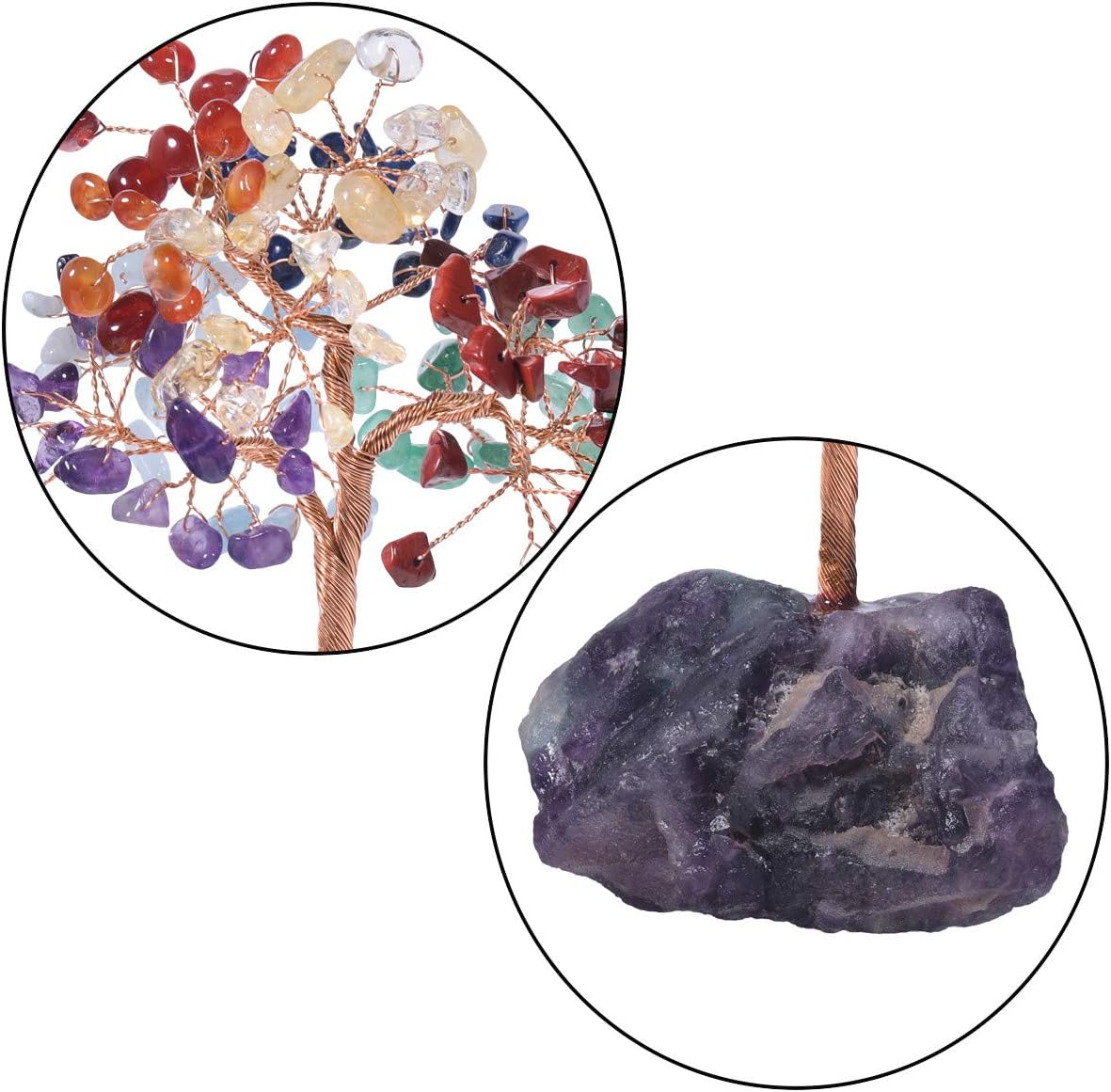 Rockcloud Coloridas piedras rodadas cristales árbol de dinero adorno de escritorio para buena suerte y riqueza, base de fluorita