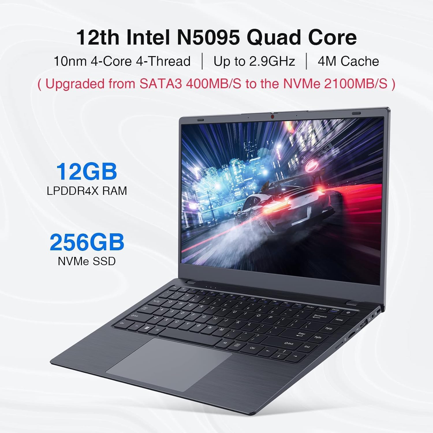 BiTECOOL Computadora portátil, 12 GB RAM 256 GB NVMe SSD, Intel N5095 Quad Core (hasta 2.9 GHz), pantalla FHD IPS de 14 pulgadas, portátil Windows