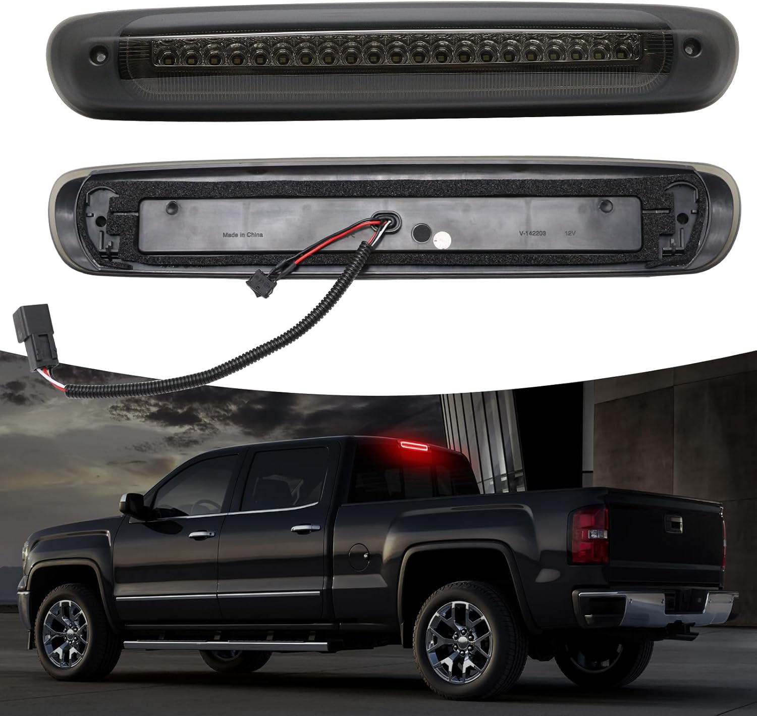 Tercera luz de freno LED compatible con Silverado Sierra 2007-2013 1500 2500 3500 1500HD 2500HD 3500HD 3 luz de freno, luz de freno central trasera,
