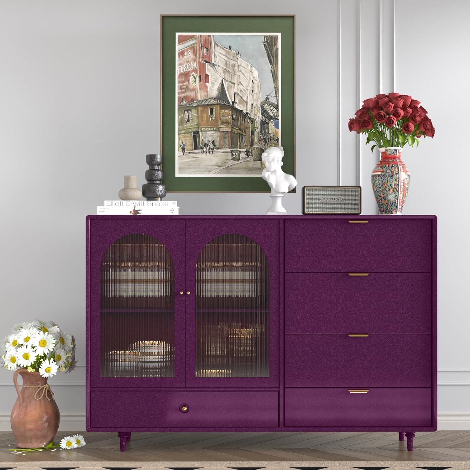 Papel adhesivo brillante morado oscuro de 15.7 x 393.7 pulgadas, papel tapiz autoadhesivo impermeable con purpurina de color sólido para gabinetes