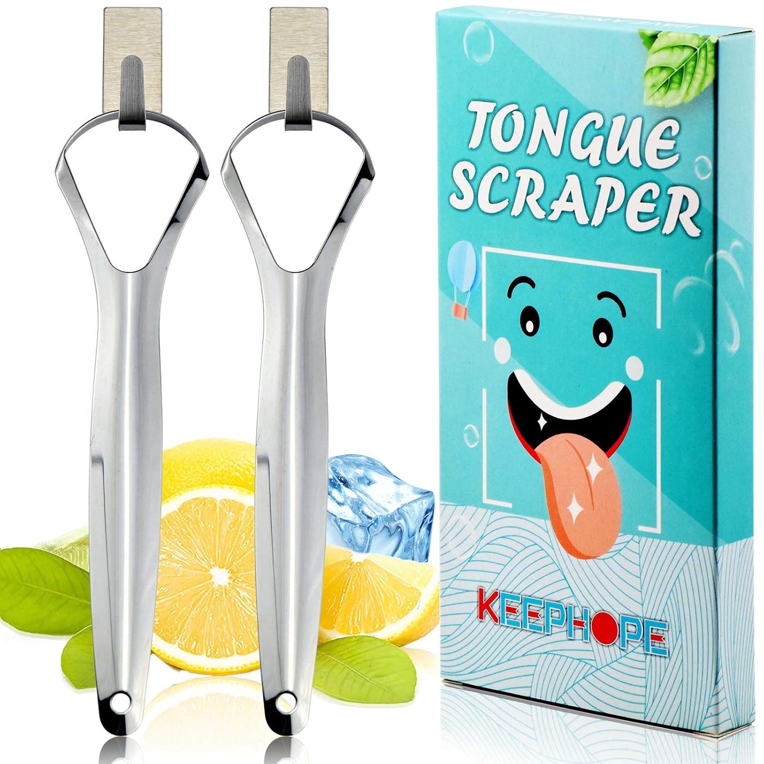 Raspador de lengua (paquete de 2) limpiador de lengua de acero inoxidable de grado médico para adultos y niños con 2 mini ganchos para reducir el