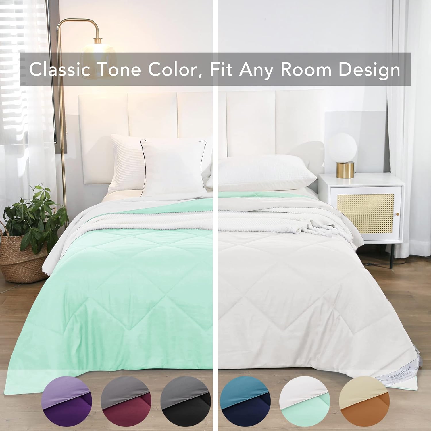 Seward Park Solid – Colcha de microfibra de color reversible, de felpa hipoalergénica y relleno de microfibra ligera, inserto de edredón o colcha