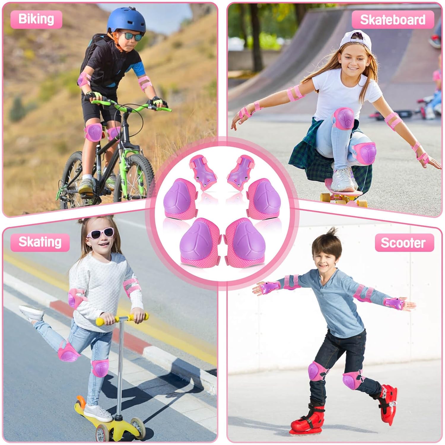 Juego de rodilleras de protección para niños de 3 a 14 años, rodilleras y coderas con muñequeras 3 en 1 para patinaje, ciclismo, bicicleta, patinaje