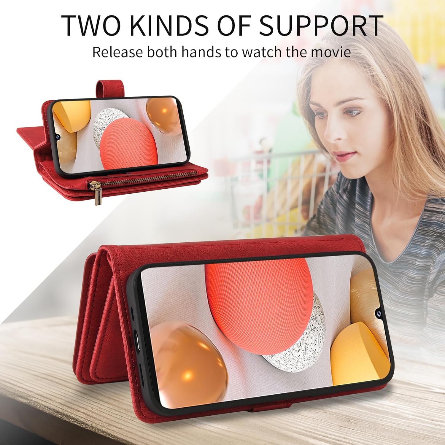 Asuwish Funda de teléfono para Samsung Galaxy A42 5G Funda tipo cartera con protector de pantalla de vidrio templado y correa de muñeca de cuero con