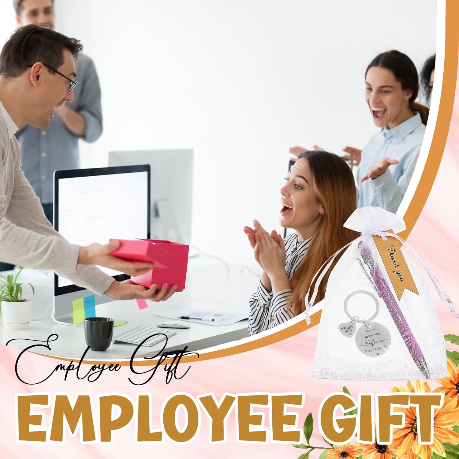 Lincia Juego de 20 bolígrafos de regalo de agradecimiento de agradecimiento, 20 bolígrafos inspiradores, 20 llaveros de acero inoxidable y 20 bolsas