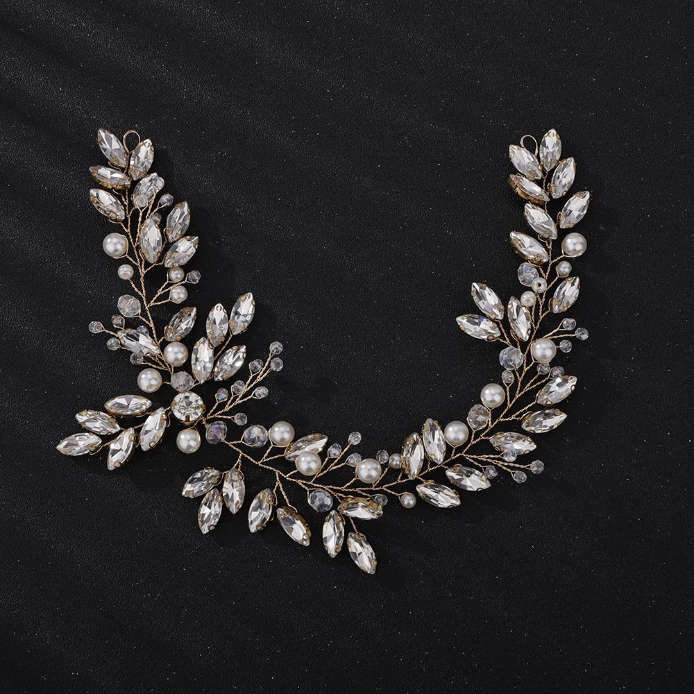 Diadema de diamantes de imitación con perlas de cristal, diadema de vid hecha a mano, accesorios para el cabello de boda, accesorios para el cabello