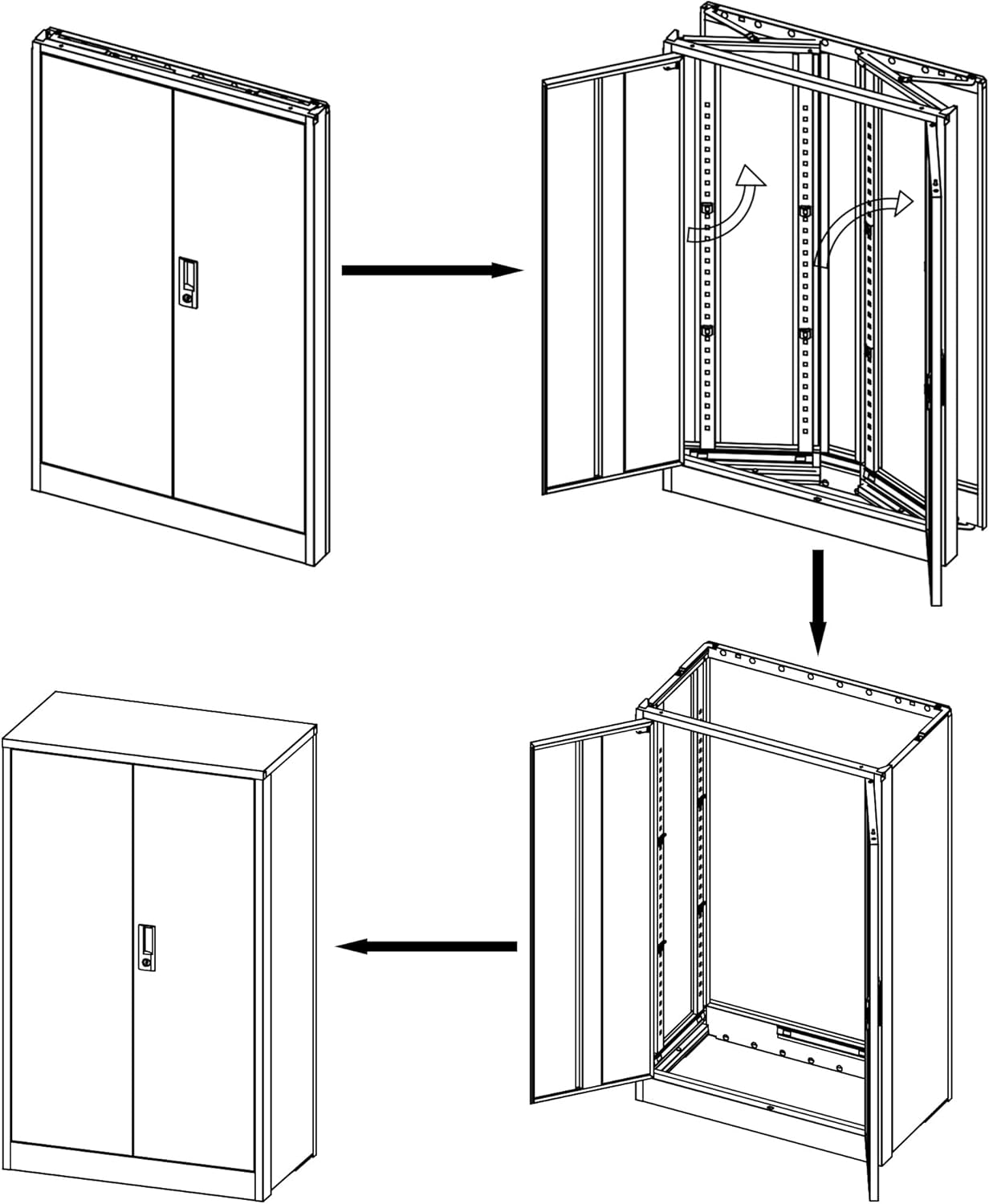 GREATMEET Armario de almacenamiento de metal con puertas de bloqueo, armario de almacenamiento plegable con 2 estantes ajustables, armario de