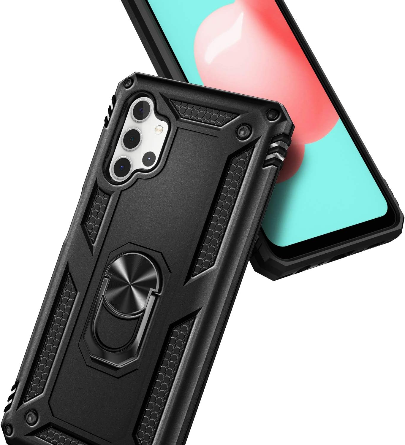 NZND Funda para Samsung Galaxy A32 5G con protector de pantalla de vidrio templado (cobertura máxima), soporte de anillo magnético de metal, cuerpo