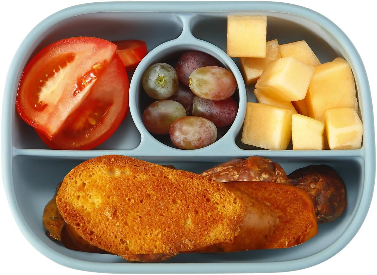 PandaEar Lonchera Bento de silicona para niños pequeños, lonchera de grado alimenticio a prueba de fugas, apta para microondas y lavavajillas (azul)