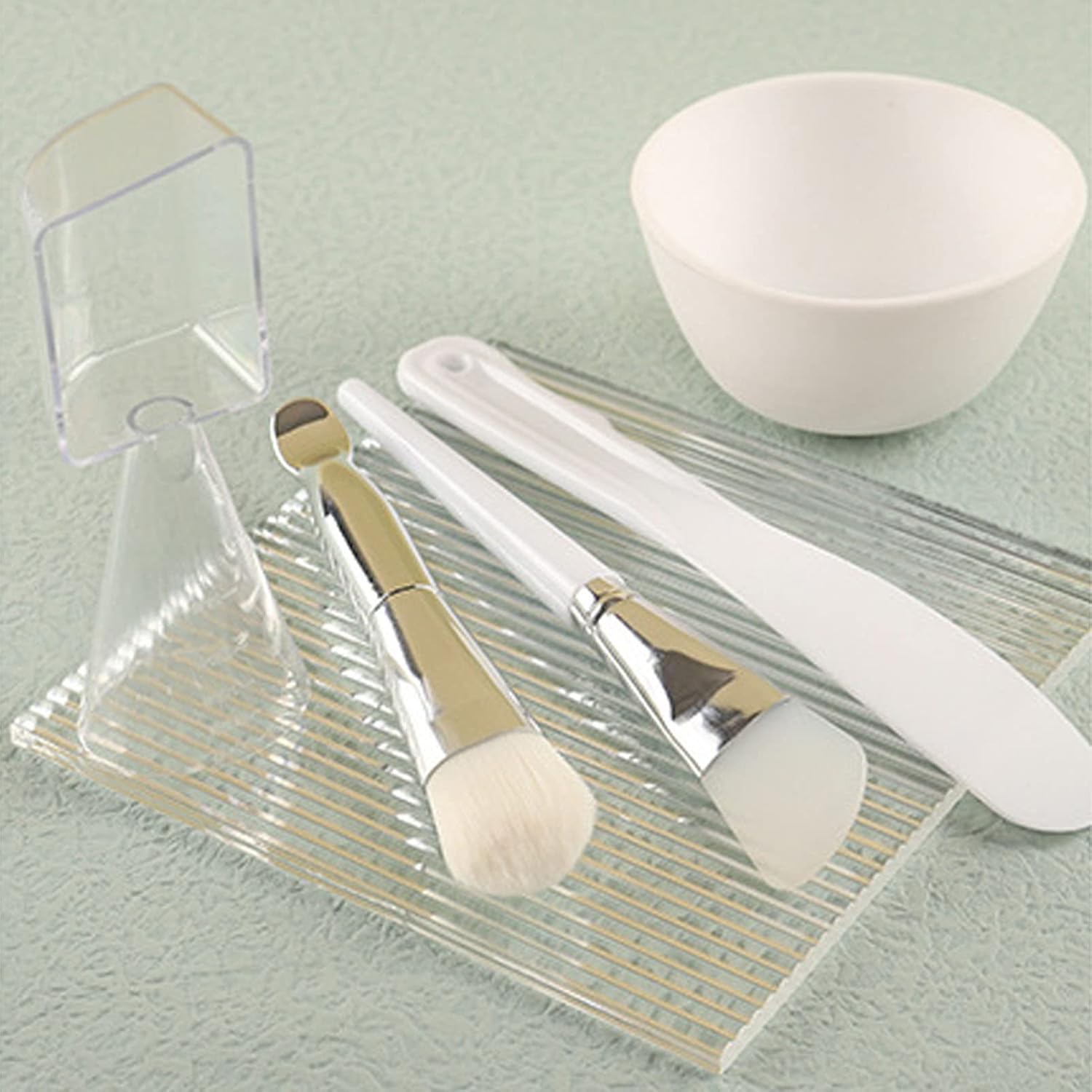 Juego de cuenco y cepillo para mascarilla facial, 5 piezas de herramienta de máscara facial, cepillo de silicona suave cepillo de cerdas