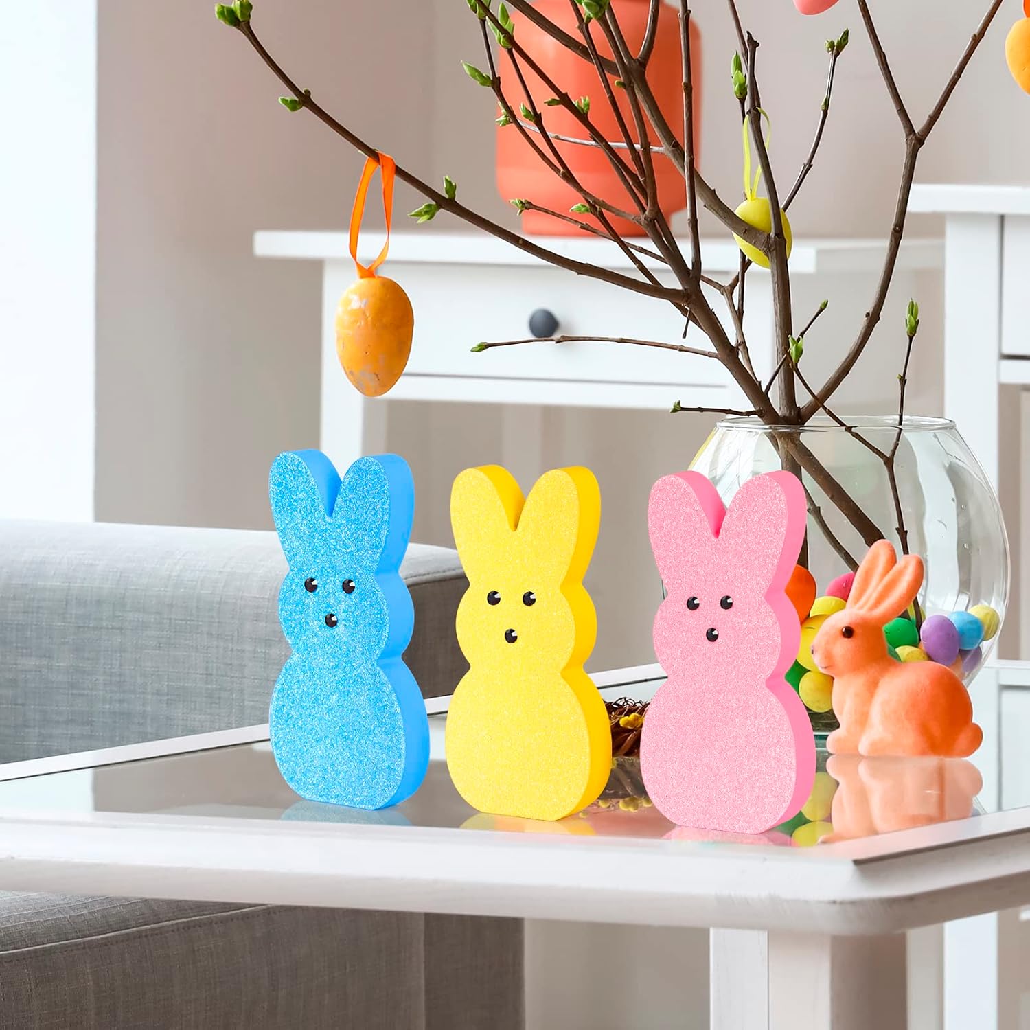 Decoración de Pascua, 3 piezas de letreros de madera de Pascua brillantes para bandeja escalonadamanteldecoración de mesa, estilo de píos con ojos 3D
