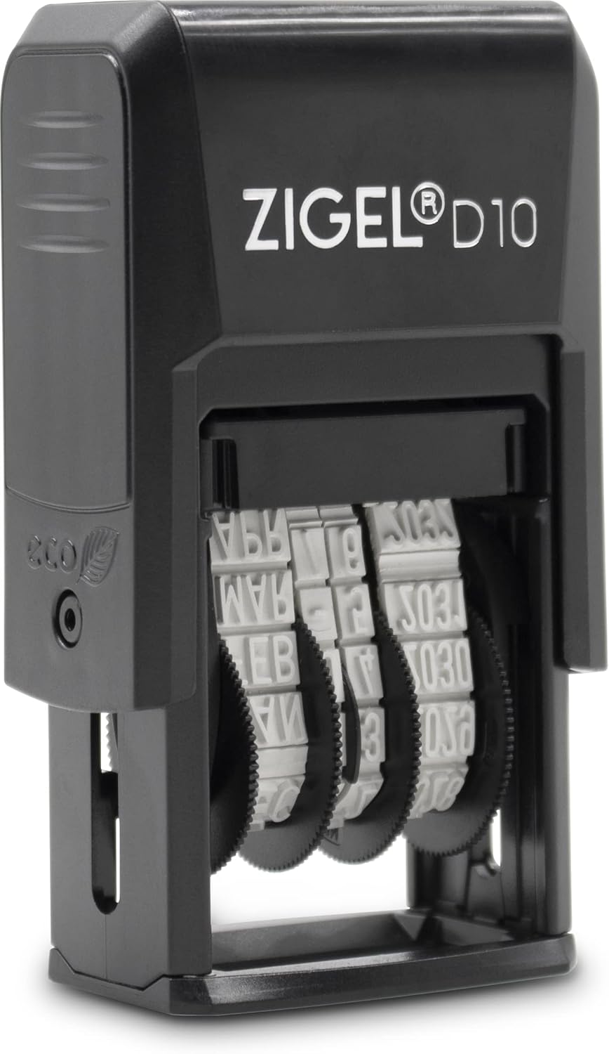 ZIGEL D10 Office Date Stamp – Sello de fecha autoentintado – Azul