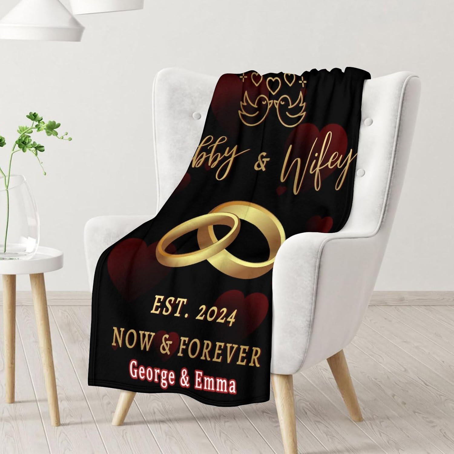 Manta de boda personalizada, suave, mullida y cálida, 30 x 40 pulgadas, mantas de oración matrimonial para novia, novio, mantas modernas negras,
