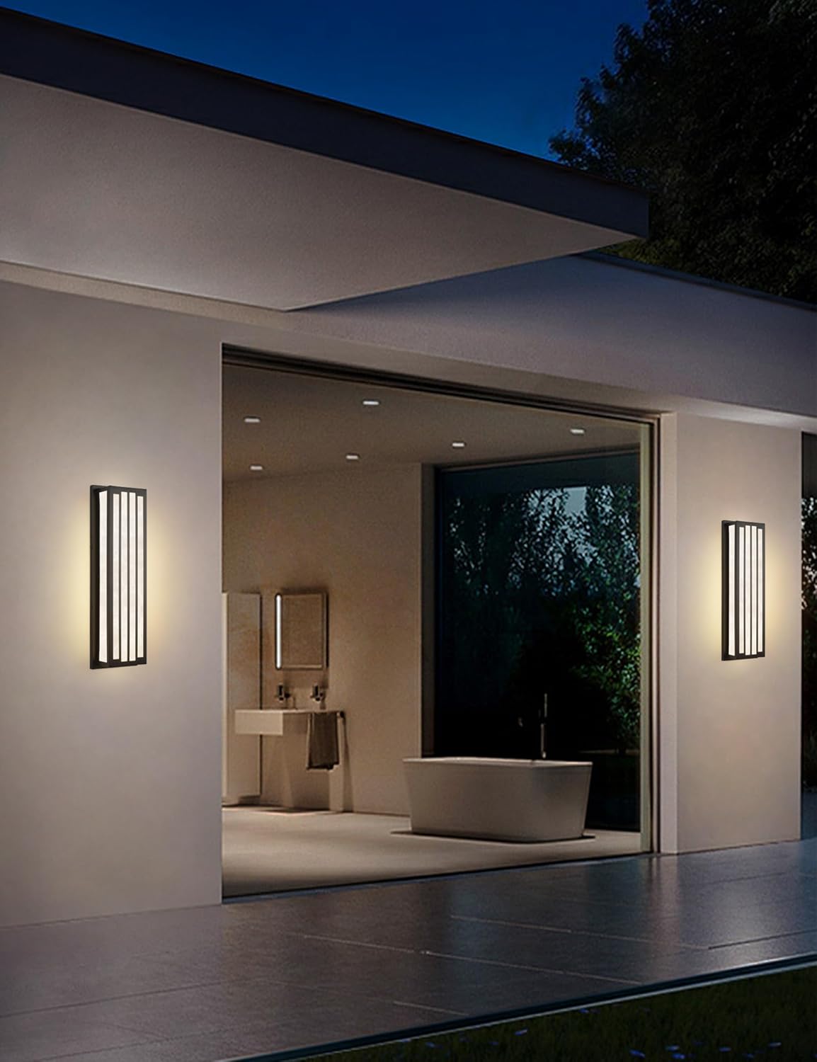 Sconce26W – Luces de pared para exteriores, modernas, para exteriores, 24 pulgadas, pantalla de resina texturizada de mármol, impermeable, para
