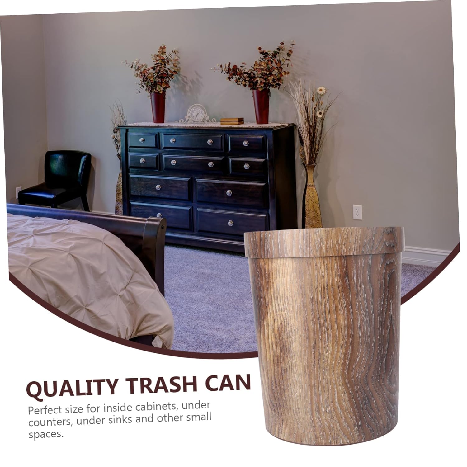 SOLUSTRE Bote de basura retro para oficina, papelera de mimbre, cesta de basura de papel, papelera de madera, para sala de estar, contenedor de