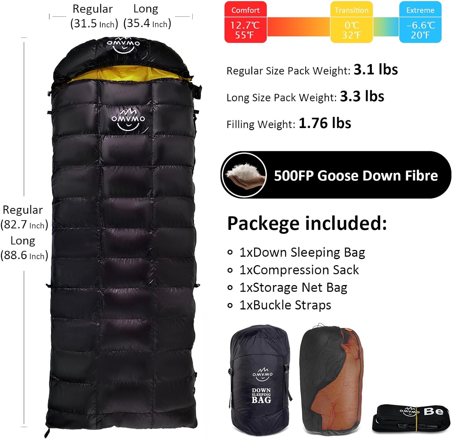 Saco de dormir de 0 a 20 grados F para adultos, saco de dormir de fibra de plumón de 4 estaciones para mochileros, campamento, relleno de fibra de