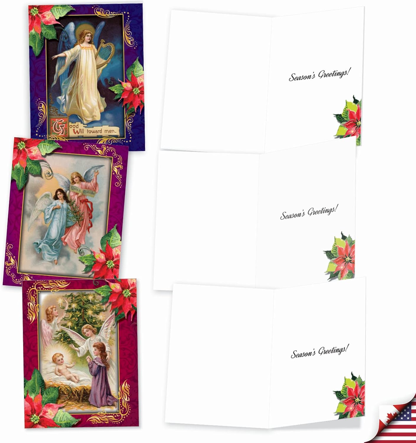 The Best Card Company – 10 tarjetas religiosas de Navidad (4 x 5.12 pulgadas) – Tarjetas de felicitación de ángel en caja, juego surtido (no papel