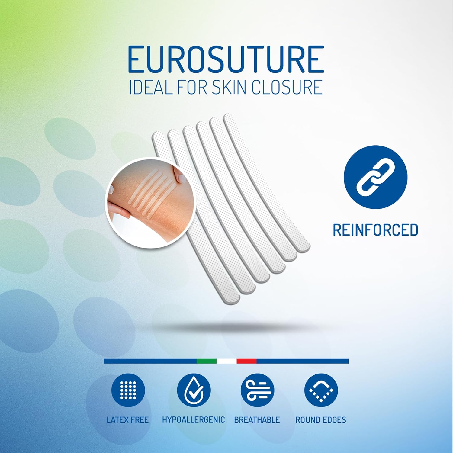 EUROSUTURE – Cierre de piel 14 x 1 12 pulgadas, tiras de sutura estériles, adherencia dinámica y seguridad superior para heridas, 50 bolsas de 6