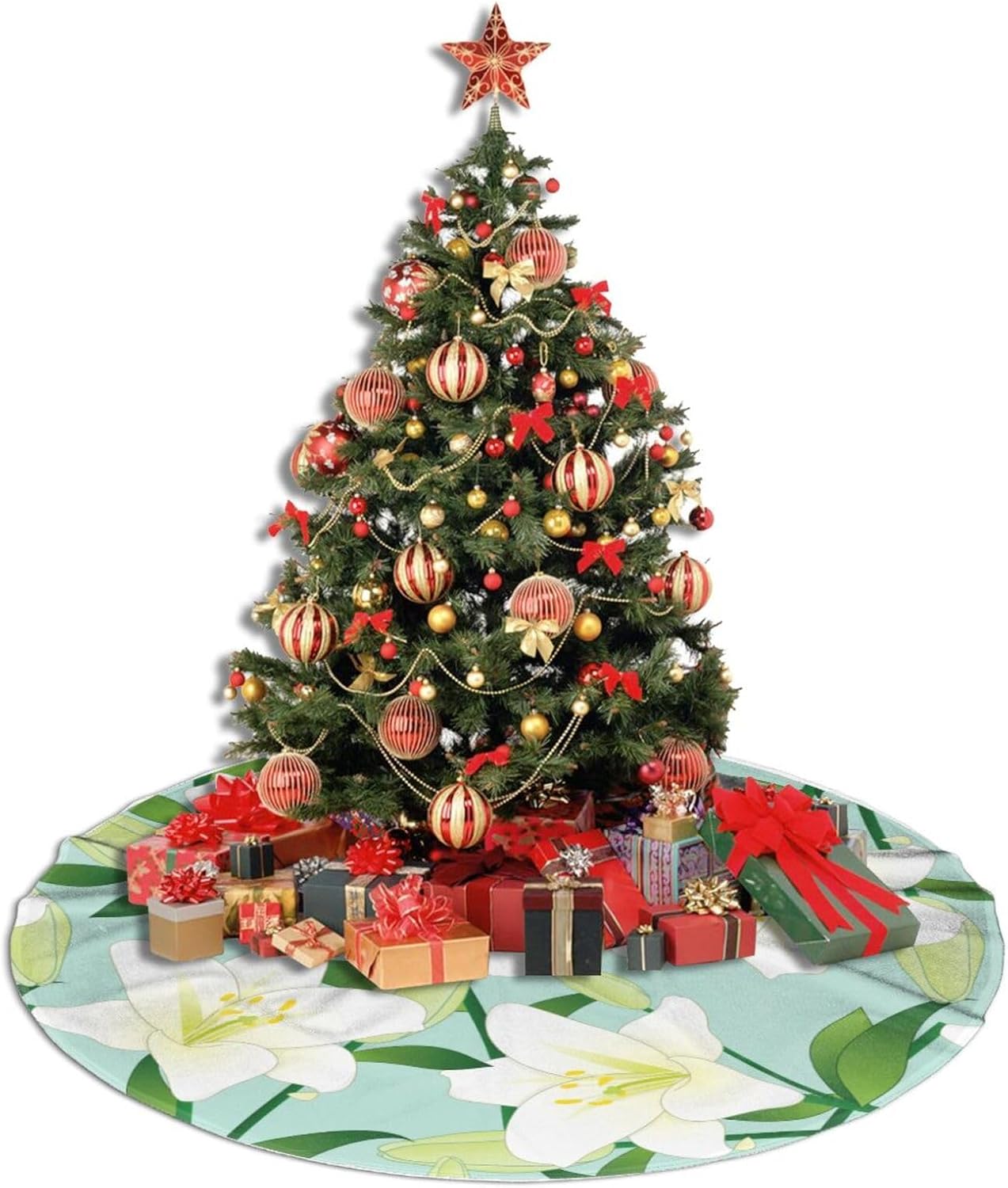 Giglio Bianco sul Fondo Della Menta Christmas Tree Skirt 30″ Xmas Tree Skirt Christmas Tree Decorations Christmas Decorations for Tree Indoor Soft