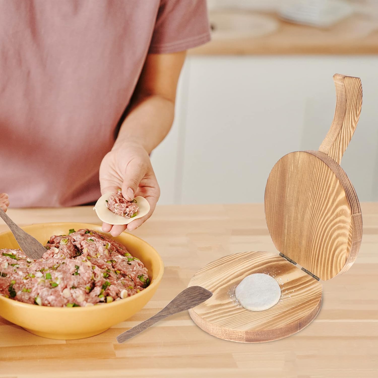 Fabricante de prensa de crepé Máquina de tortilla de madera para hacer albóndigas Máquina para hacer tortillas Herramienta de prensa de masa de