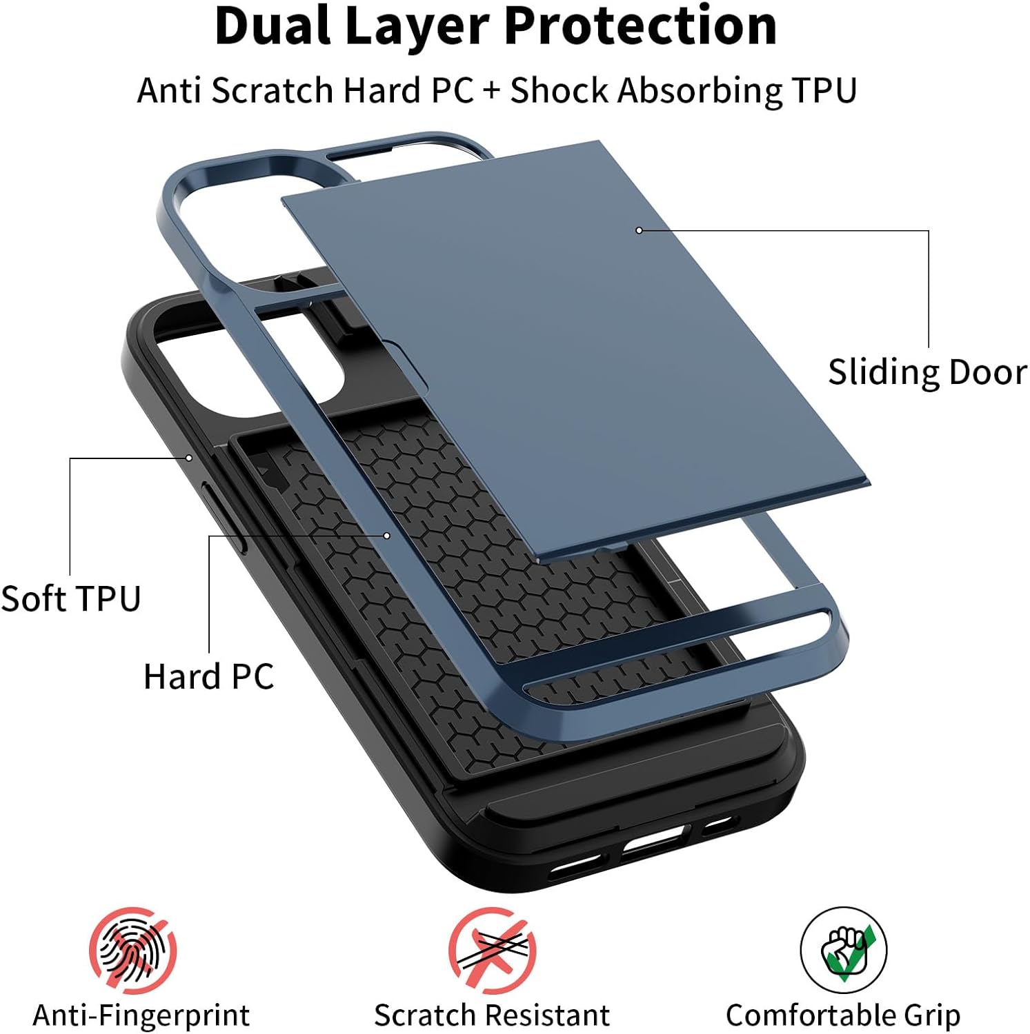 ACANDYA Funda protectora para iPhone 15 Plus con tarjetero y cartera protectora para mujeres y hombres, resistente, a prueba de golpes,