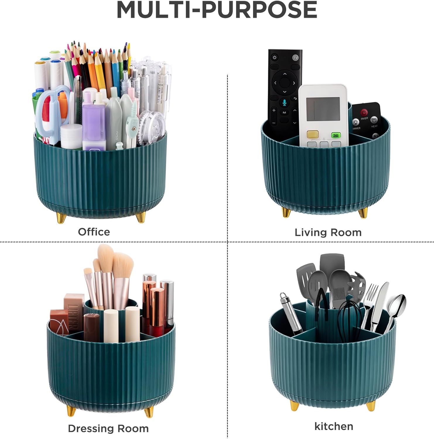 HBlife Soporte para lápices para escritorio, 5 ranuras para organizadores y accesorios giratorios de 360 grados, suministros de papelería de