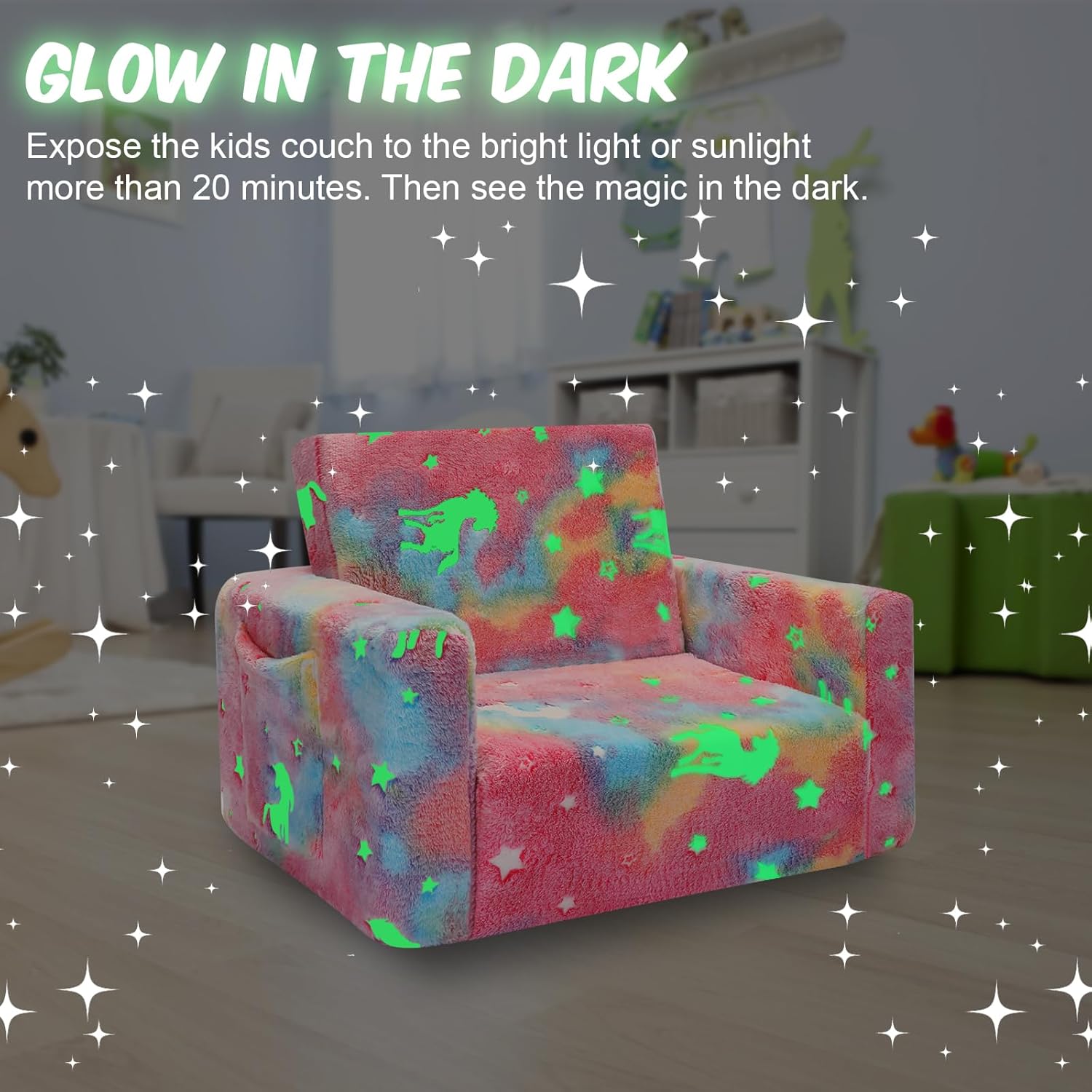 Sofá para niños pequeños, silla plegable para niños, sofá convertible para niños pequeños, sofá extraíble que brilla en la oscuridad, regalo de