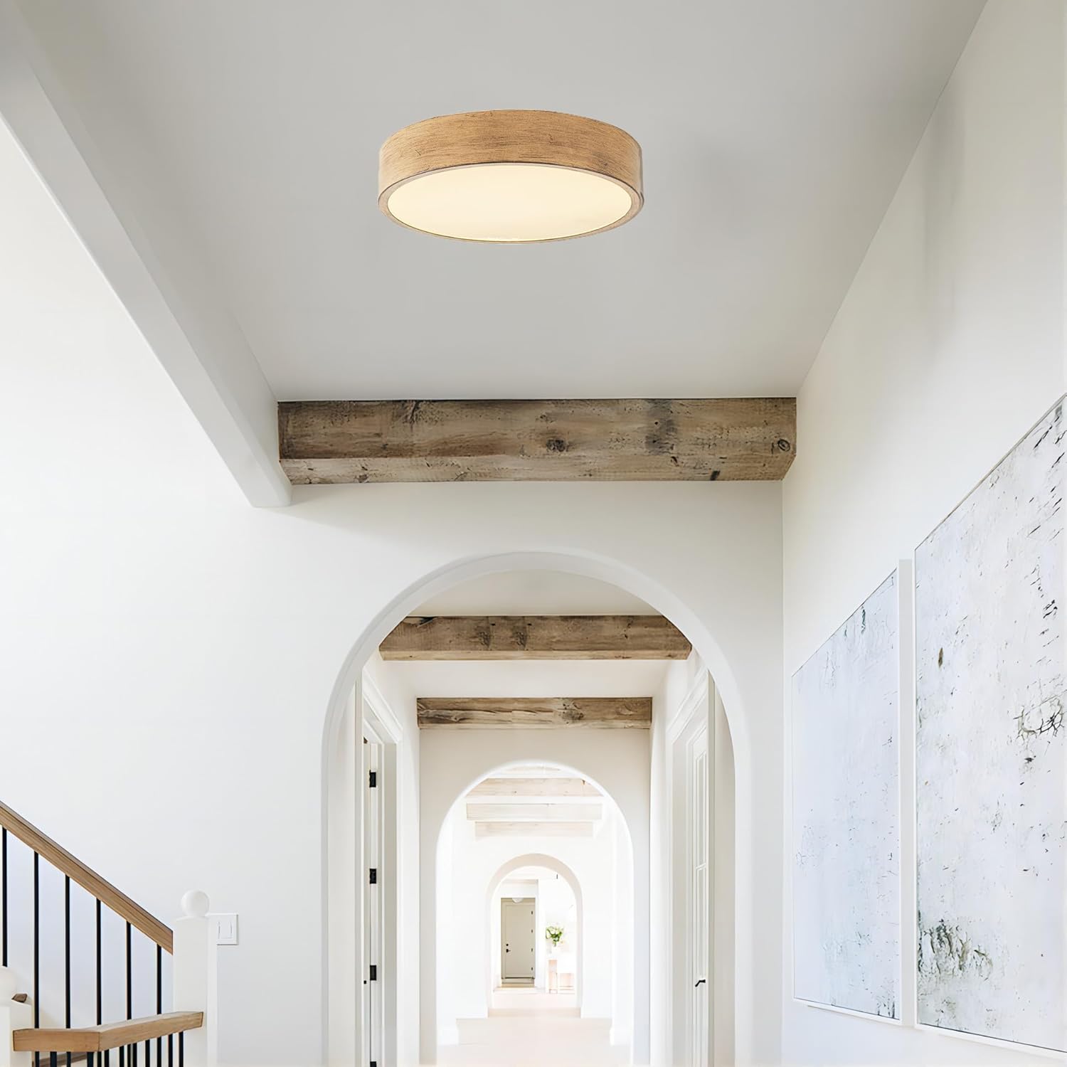 cidimdan Lámpara de techo estilo granja, luz de techo redonda marrón rústica para pasillo, dormitorio, iluminación de espacio de perfil bajo, 9.84