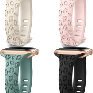 Paquete de 4 correas de leopardo grabadas compatibles con Apple Watch de 1.496 pulgadas, 1.575 pulgadas, 1.614 pulgadas, 1.732 pulgadas, 1.772 Paquete de 4 correas de leopardo grabadas compatibles con Apple Watch de 1.496 pulgadas, 1.575 pulgadas, 1.614 pulgadas, 1.732 pulgadas, 1.772
