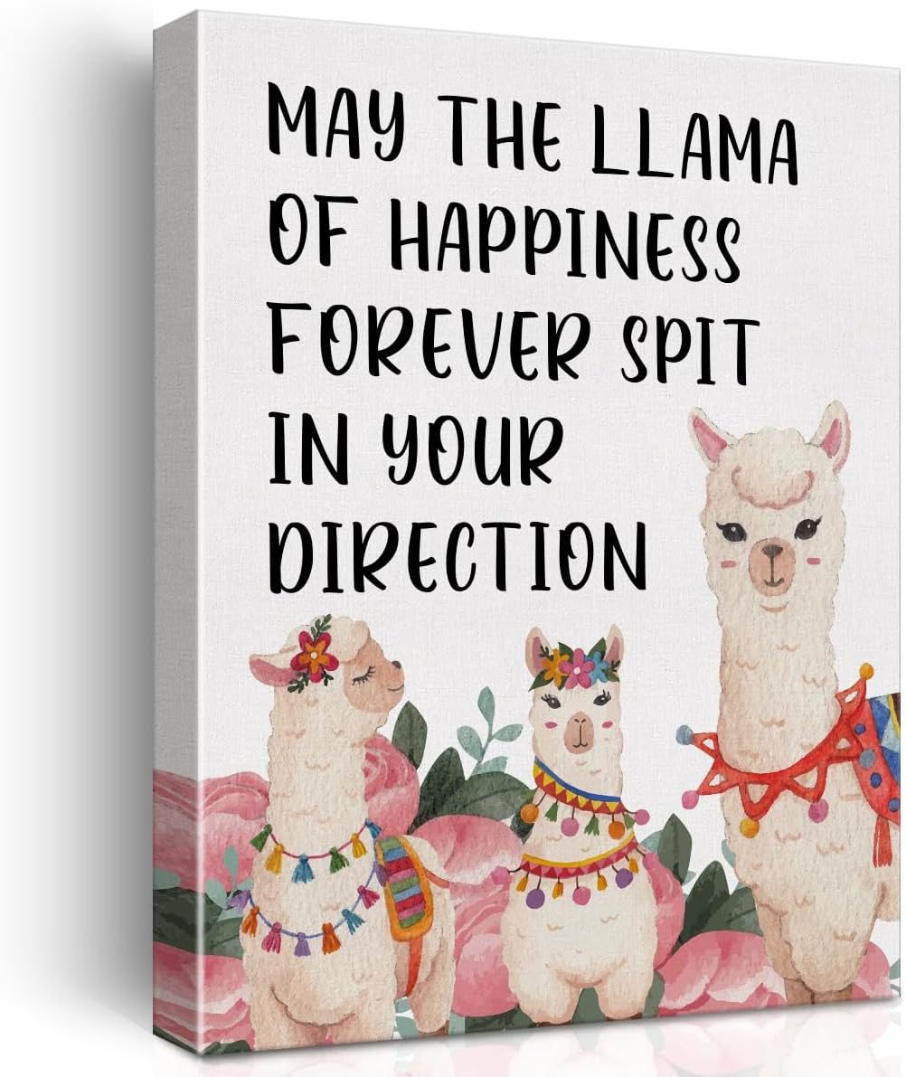 Arte inspirador motivacional para pared, póster con texto en inglés “May the Llama of Happines”, pintura enmarcada para decoración del hogar, 12 x