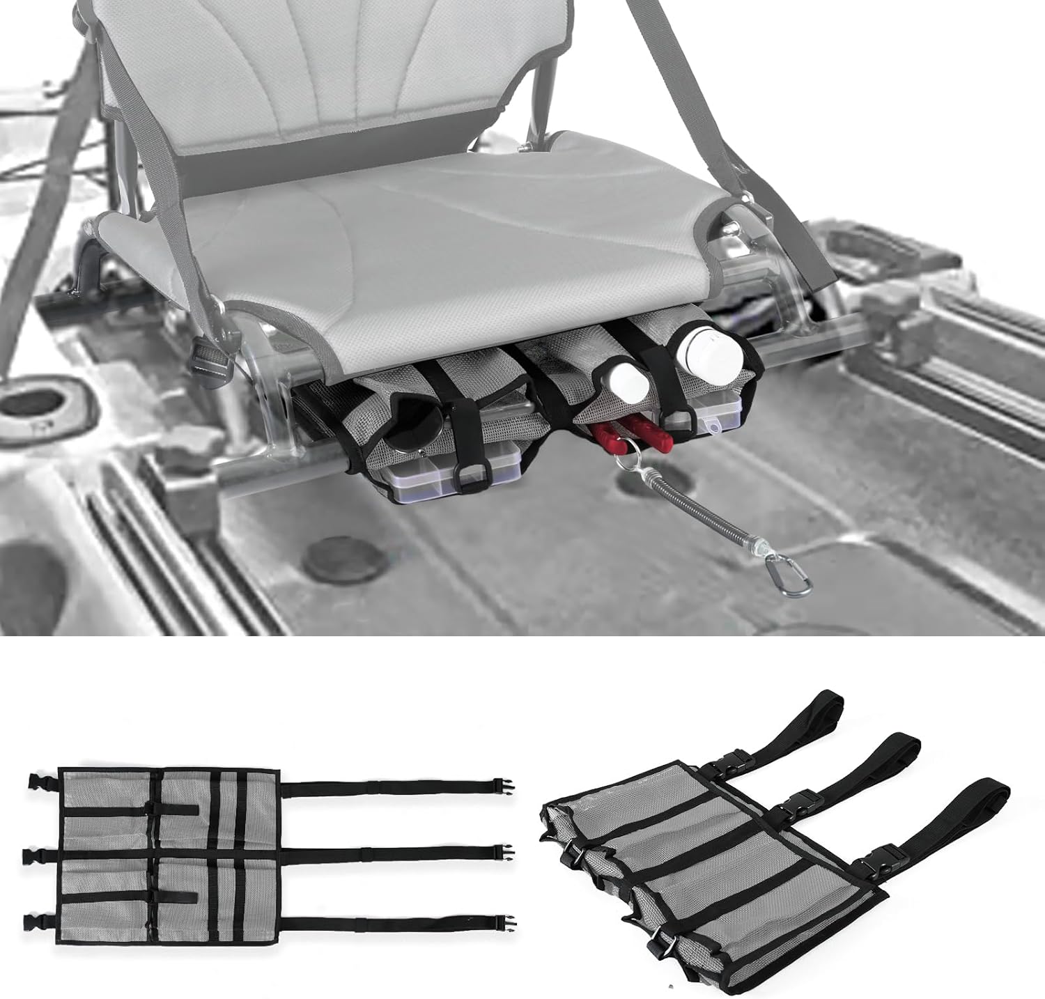 MORXPLOR Bolsa de almacenamiento de malla para kayak, accesorios de equipo de kayak, compartimentos de almacenamiento para asiento de canoa de