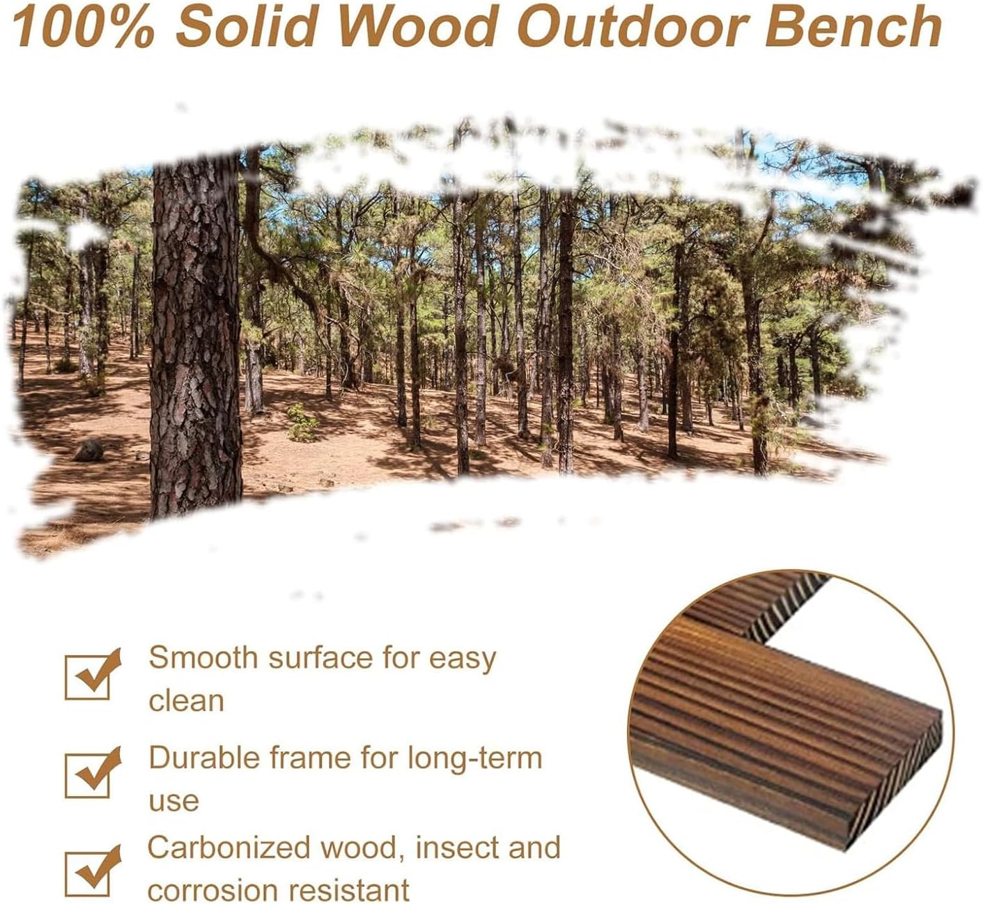 kinbor Banco rústico de madera de 55 pulgadas, asiento de banco para exteriores, banco para 2 personas con respaldo