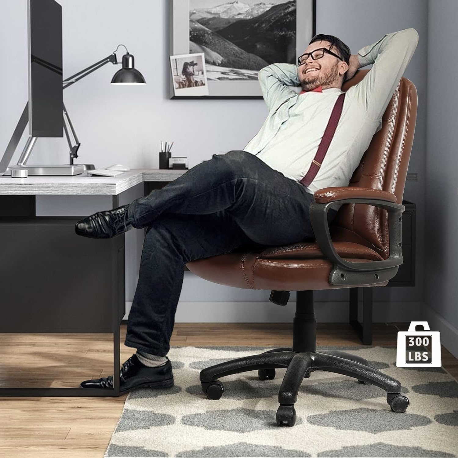 LEMBERI Silla de escritorio de oficina, silla ejecutiva gerencial grande y alta, silla de computadora con respaldo alto, sillas ergonómicas de piel