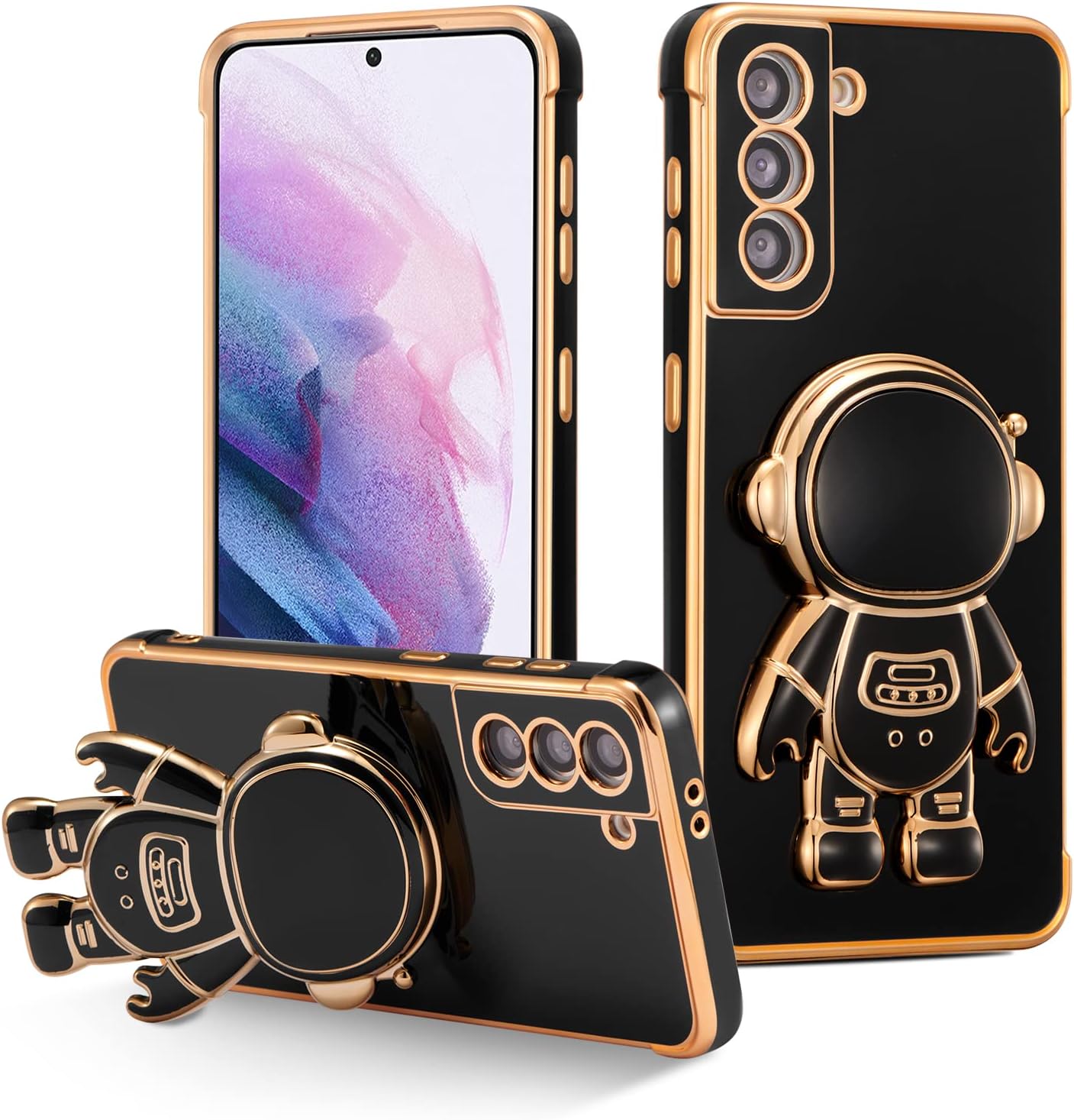 RALEAVO Funda para Samsung Galaxy S21 5G, bonita funda de astronauta 6D con función atril, cubierta de lujo chapada en lujo, ajuste delgado, TPU