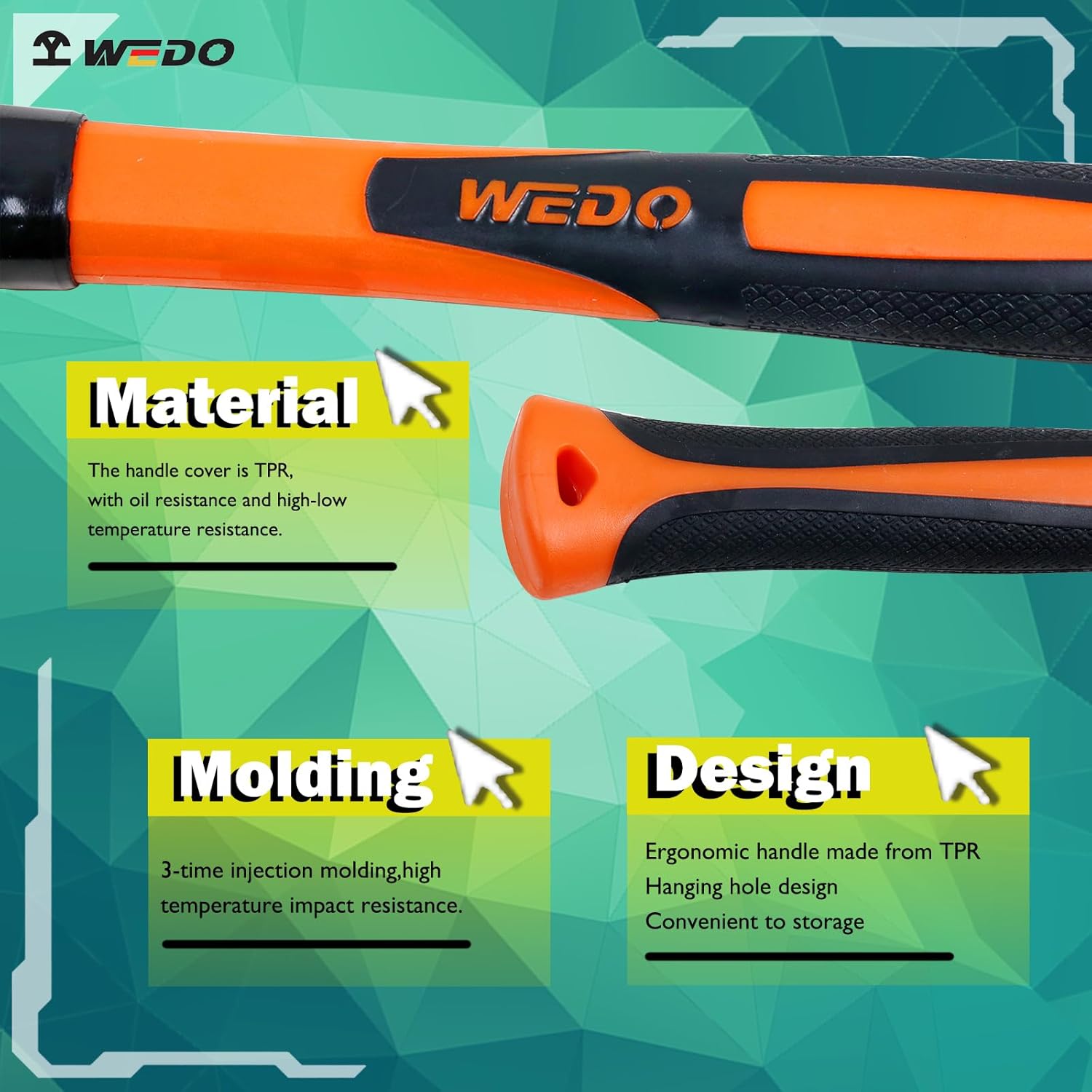 WEDO Martillo de garra de 8 onzas, martillo de marco con asas de fibra de vidrio, cabeza de acero de alto carbono, longitud 10.630 in, resistente a