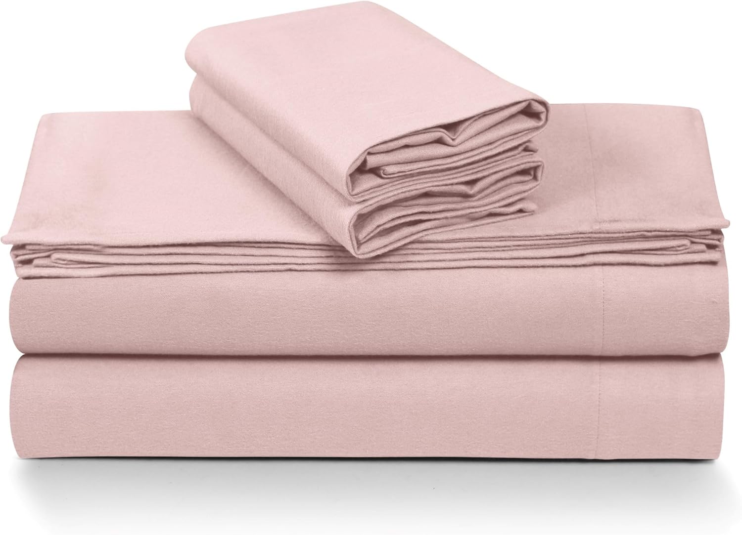 Tribeca Living Juego de sábanas de franela alemana Queen con bolsillo profundo, algodón pesado de 7.05 ozm, juego de ropa de cama de 4 piezas, rosa