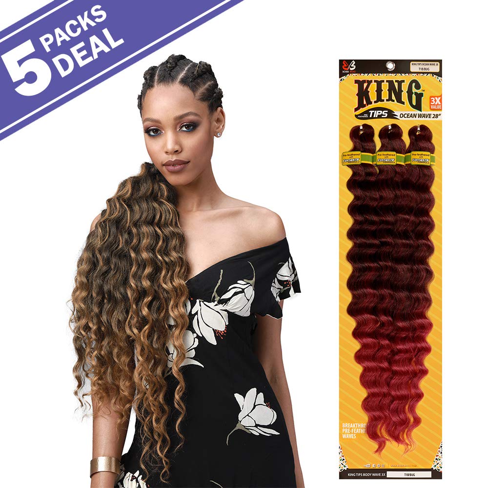 Bobbi Boss – Trenzas de pelo sintético preemplumadas, 3 puntas King Wave Ocean Wave de 28 pulgadas (paquete de 5, 1)