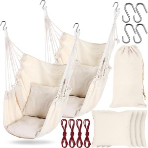 2 piezas hamaca colgante cuerda columpio grande silla colgante máximo 300 libras silla columpio hamaca cojín de asiento incluido para interiores y 2 piezas hamaca colgante cuerda columpio grande silla colgante máximo 300 libras silla columpio hamaca cojín de asiento incluido para interiores y