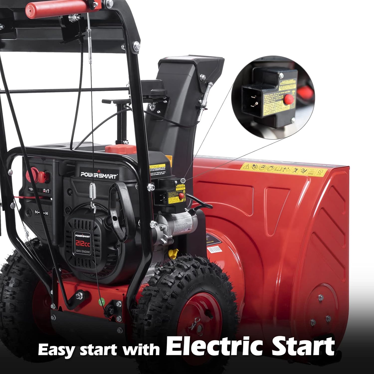 PowerSmart Soplador de nieve de 24 pulgadas, 2 etapas, motor de 212 cc, alimentado a gas con arranque eléctrico PS24