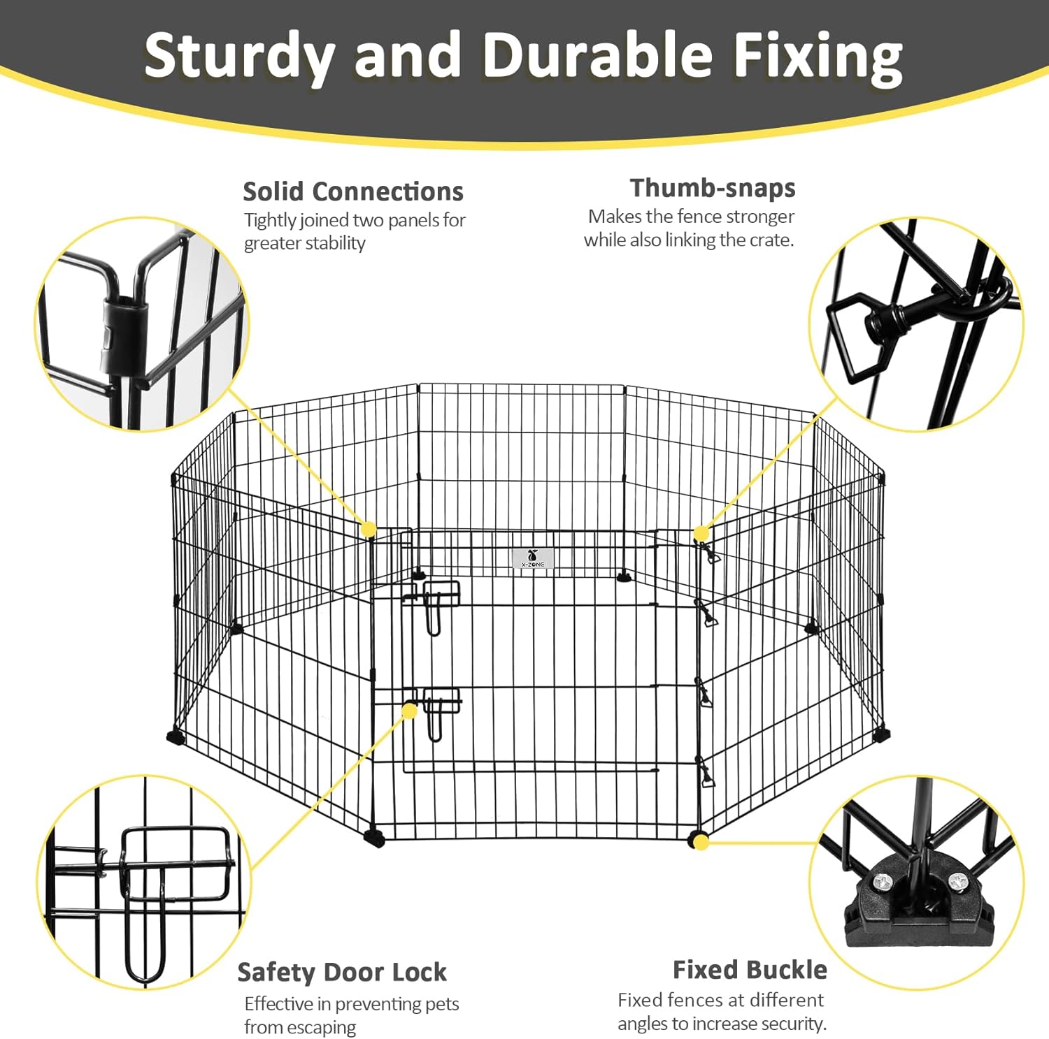 X-ZONE PET Corralito plegable para perros de 24 pulgadas de alto para interiores y exteriores, 8 paneles de metal negro, bolígrafos de juego para