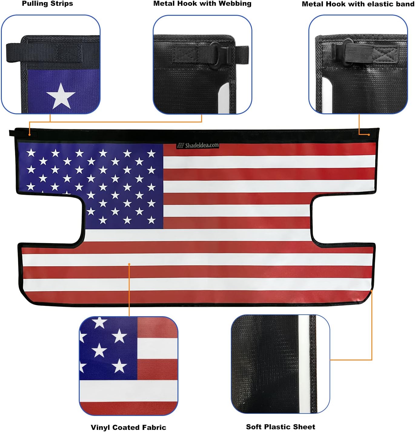 Shadeidea Cubierta Tonneau compatible con Jeep Wrangler Cargo Cover JL 4 puertas JLU (2018-actual) cubierta trasera del maletero negro  Bandera