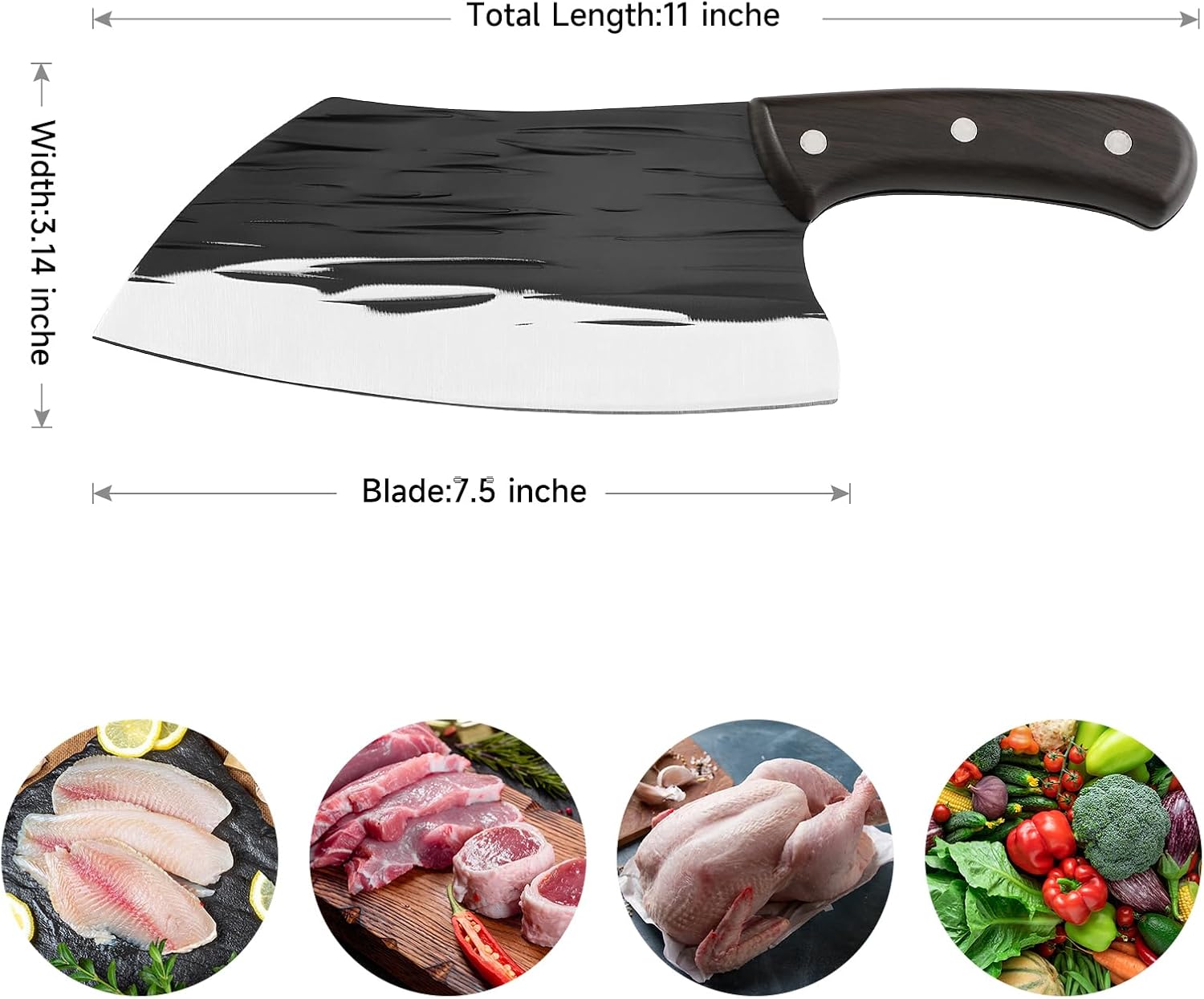 Cuchillo de carnicero, 7 pulgadas profesional para carne, ultra afilado, peso ligero, forjado, chino, cuchilla completa