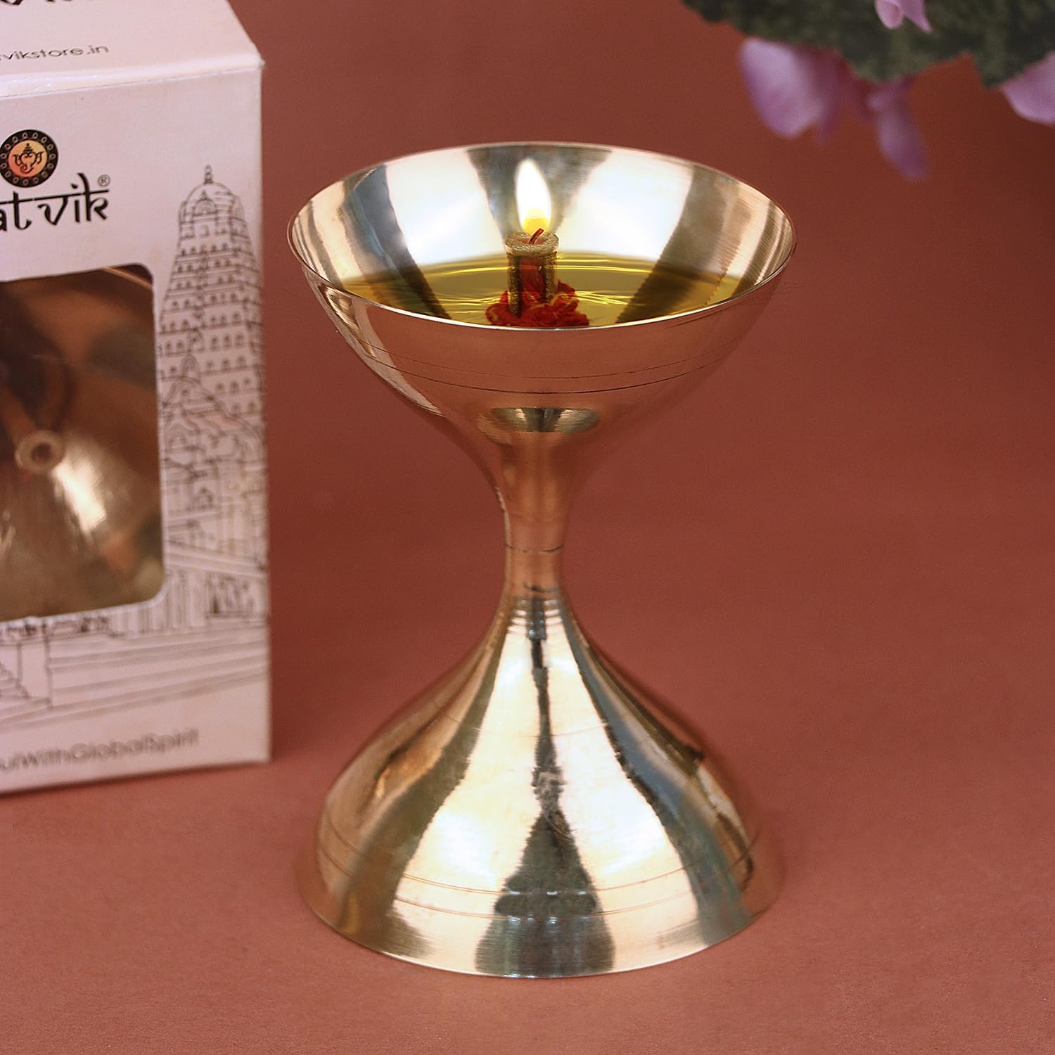 Satvik Diya de latón con Akhand Jyot Diwali  Deepawali Decoración Soporte para luz de té, lámpara de aceite, lámpara Puja para el hogar y el templo,