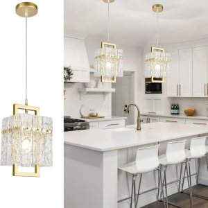Lámpara colgante de cristal dorado para isla de cocina, lámpara de araña de vidrio ondulado de lujo, moderna y elegante iluminación colgante Lámpara colgante de cristal dorado para isla de cocina, lámpara de araña de vidrio ondulado de lujo, moderna y elegante iluminación colgante