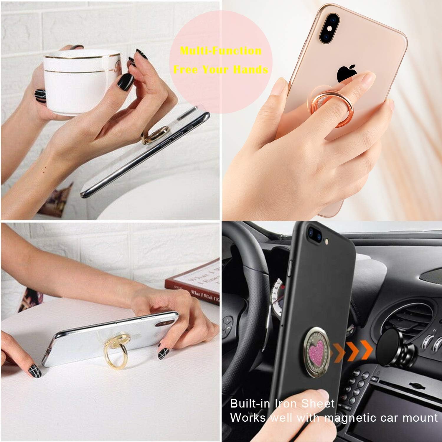 JAHOLAN Soporte de anillo para teléfono, soporte de dedo de rotación de 360, soporte de anillo de teléfono celular, soporte de metal para teléfono
