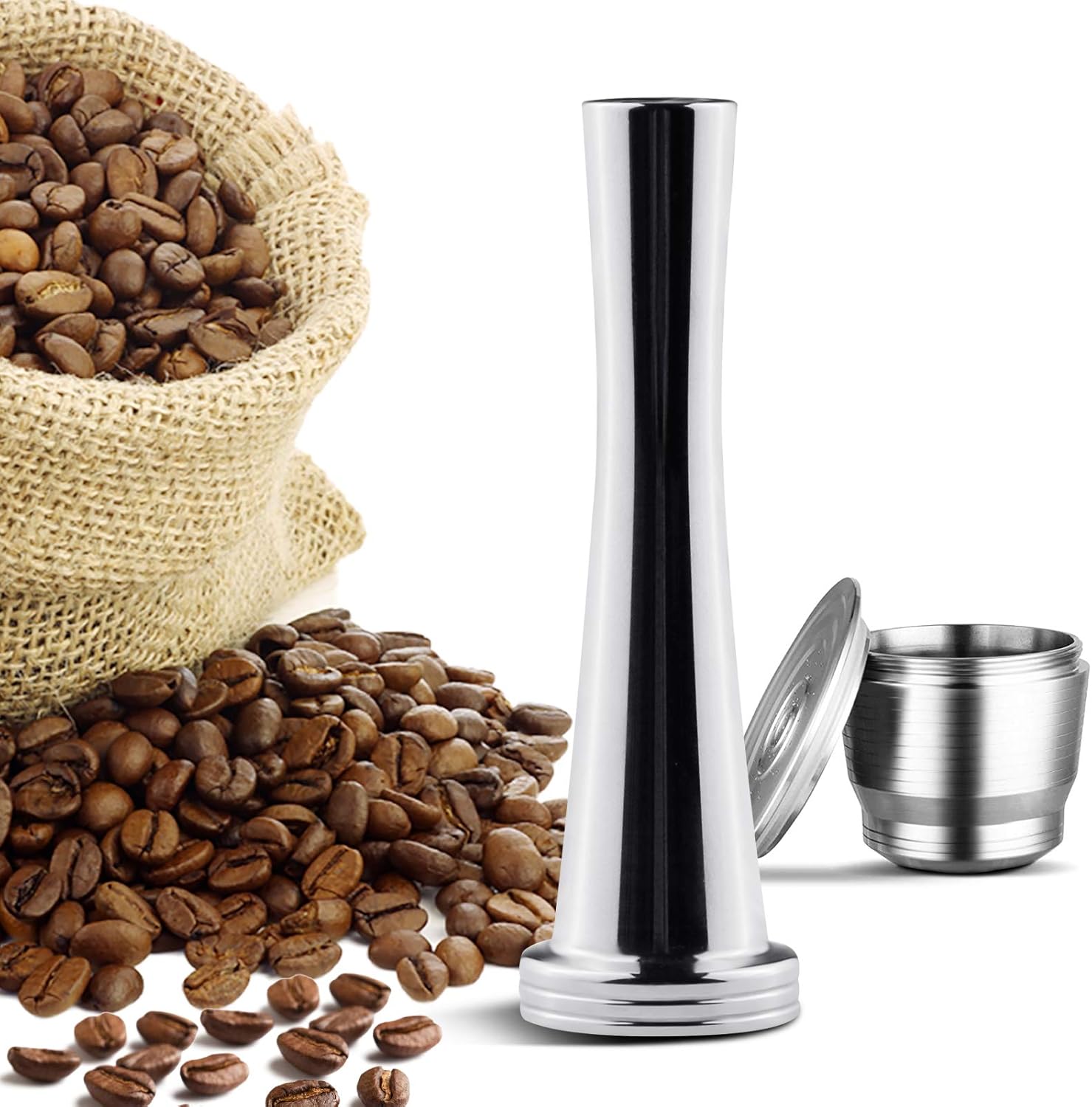 Tamper de café de 0.945 in para prensa de café Nespresso Acero inoxidable Plata Tamper Café Martillo sólido Suministros de cafetería, C-adecuado