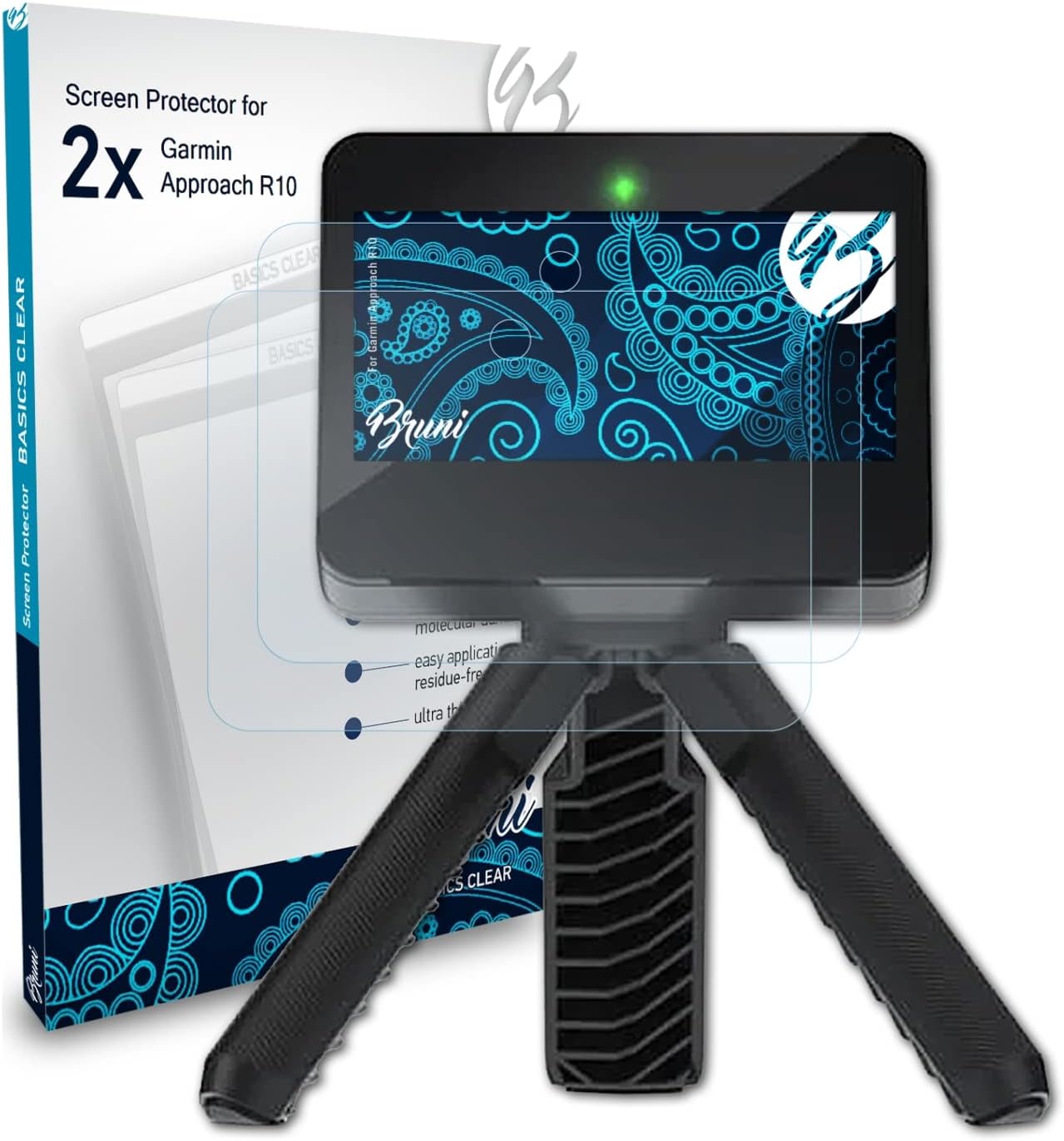 Bruni Protector de pantalla compatible con Garmin Approach R10, película protectora transparente (2X)