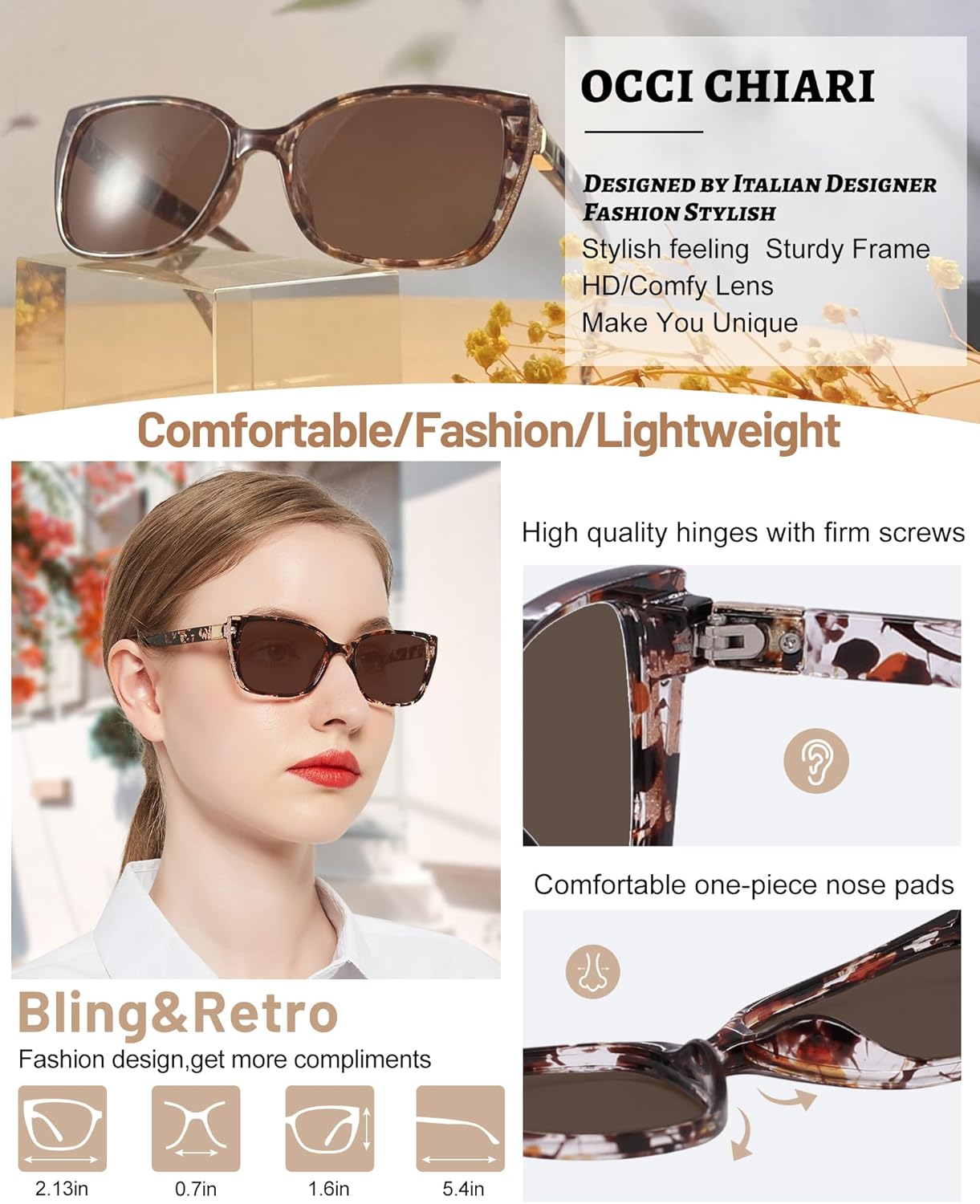 OCCI CHIARI Gafas de sol de lectura para mujer, 2.75x, con lectores, UV400 (1.0 1.25 1.5 1.75 2.0 2.25 2.5 2.75 3.0 3.5)