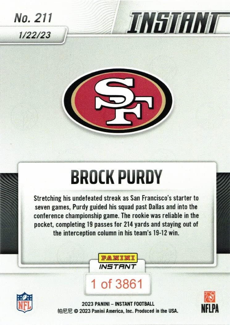 2022 Panini Instant Football #211 Brock Purdy Rookie Card 49ers