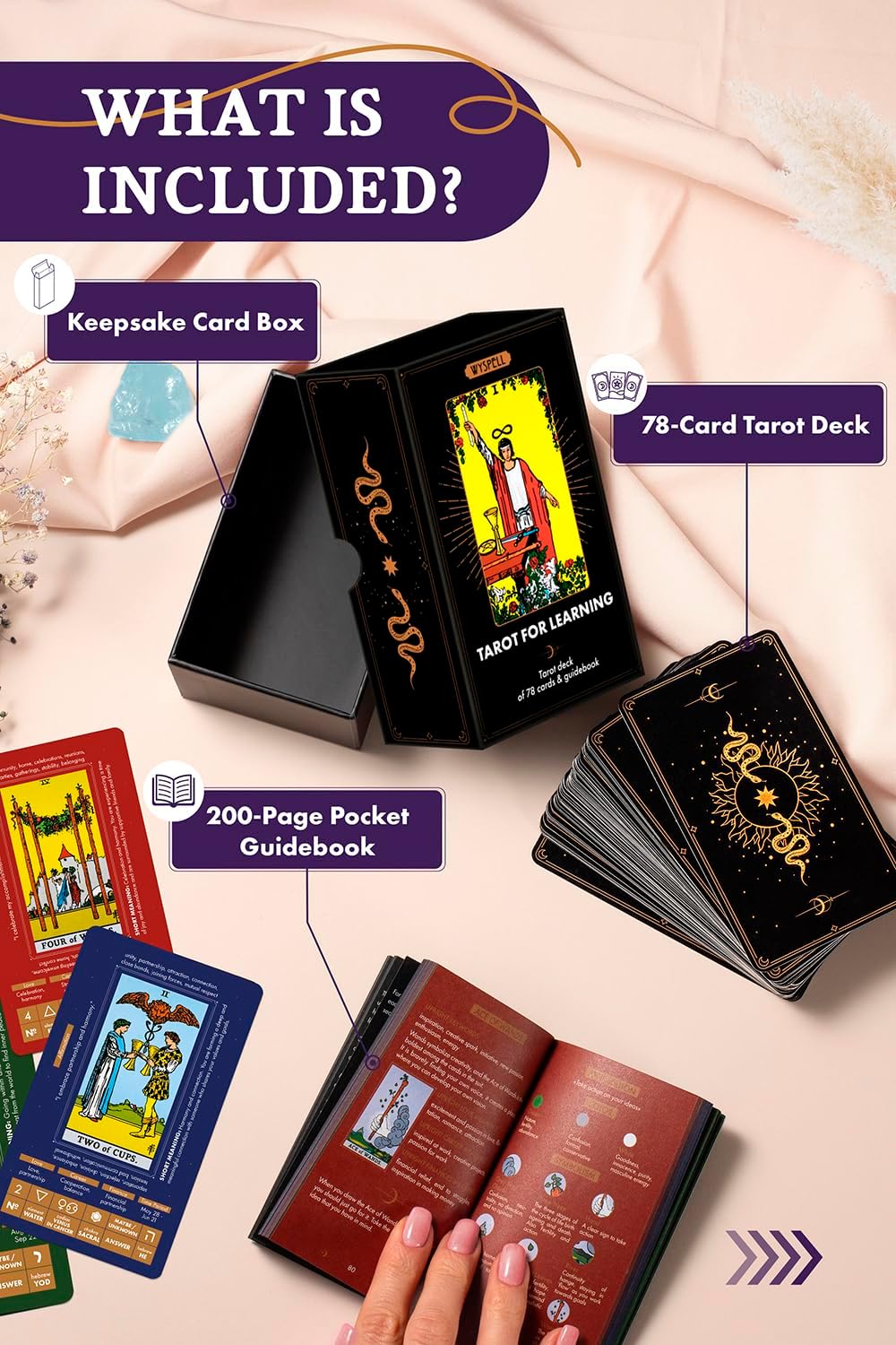 Wyspell Tarot para aprender – Cartas de tarot con significados en ellas – Baraja de tarot para principiantes con significados en ellos – Cartas de